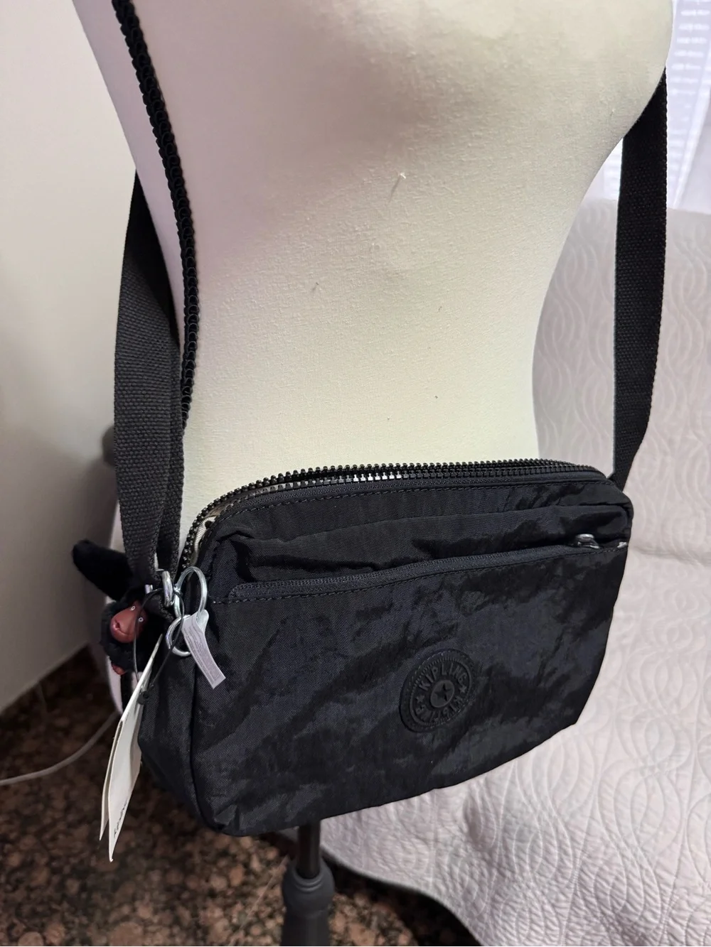 Kipling Black Nylon Compact Crossbody Messenger Bag